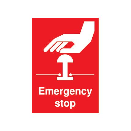 Emergency Stop Vinyl Sign 75mm x 100mm