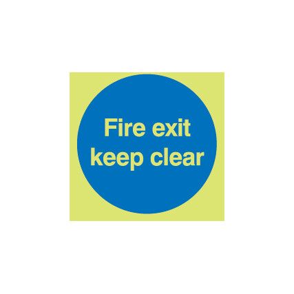 Fire Exit Keep Clear Rigid PVC Photoluminescent Sign 150mm x 150mm