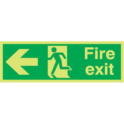 Fire Exit Arrow Left Photoluminescent Rigid PVC Sign 450mm x 150mm