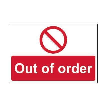 Out Of Order Rigid PVC Sign 300mm x 200mm