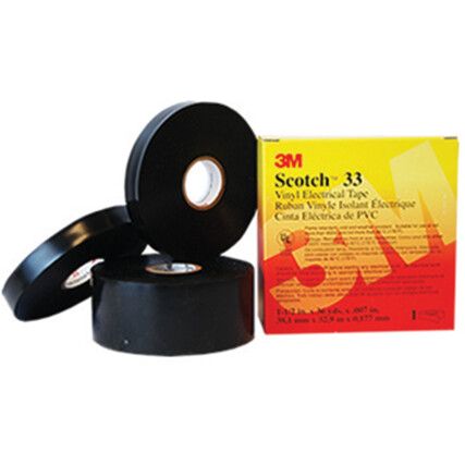 Electrical Tape, PVC, Black, 19mm x 33m, Pack of 1