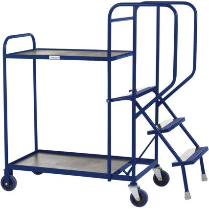 STEPPED PICKING TROLLEY 2 TIER 3 STEP 800 X 500 TIMBER BLUE