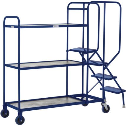 STEPPED PICKING TROLLEY 3 TIER 4 STEP 1000 X 500 TIMBER BLUE