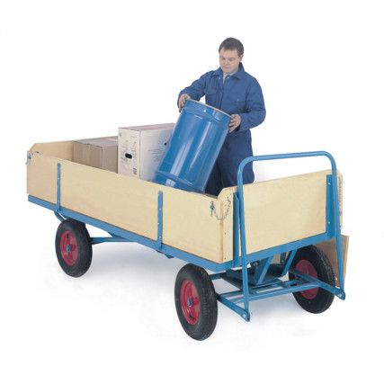 TP621C Platform Truck C/W Sides/Ends Plywood 1000kg Capacity, 1500mm x 800mm, Pneumatic Tyres