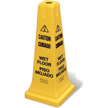 MULTILINGUAL CAUTION WET FLOOR SAFETY CONE 25" YELLOW