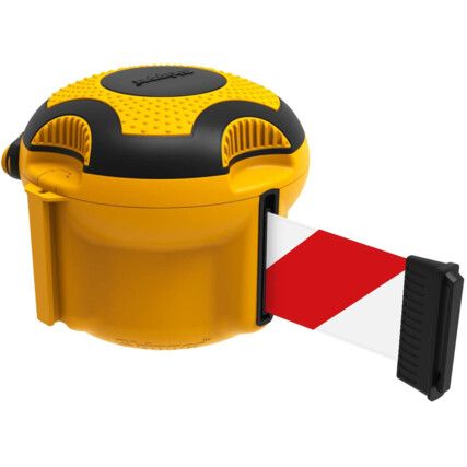 XS Unit Retractable Belt Barrier, Nylon, Yellow, Red/White Tape