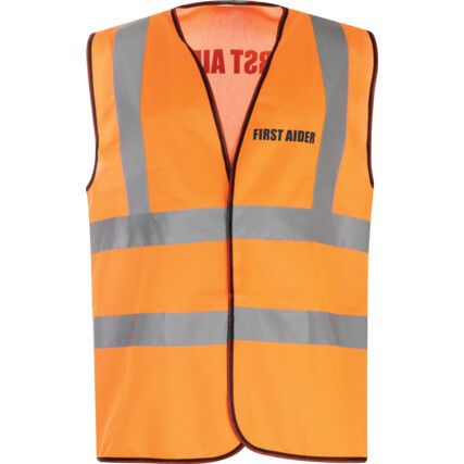 Hi-Vis Vest, Orange (M) C/W First Aider Black Text Front & Back