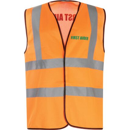 Hi-Vis Vest, Orange (M) C/W First Aider Green Text Front & Back