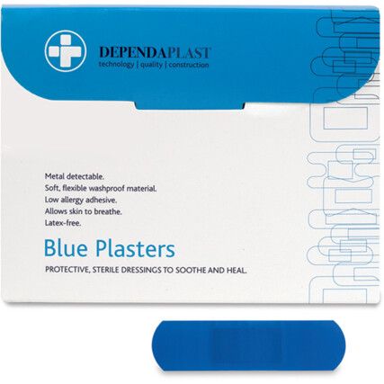 DEPENDAPLAST BLUE FOOD AREA PLASTERS 7.5CMx2.5CM (BX-100)