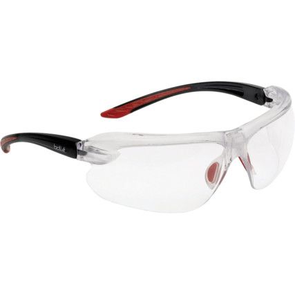 Safety Glasses, Clear Lens, Black Frame/Red, Anti-Fog/Scratch-resistant