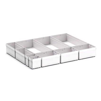 CUBIO PLASTIC BOX DIVIDER KIT 10SET. WxDxH: 650x525x100+ mm GREY