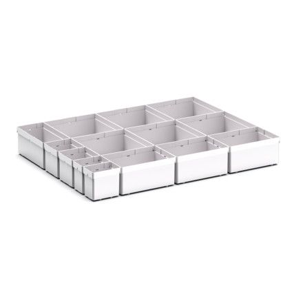 CUBIO PLASTIC BOX DIVIDER KIT 14SET. WxDxH: 650x525x100+ mm GREY