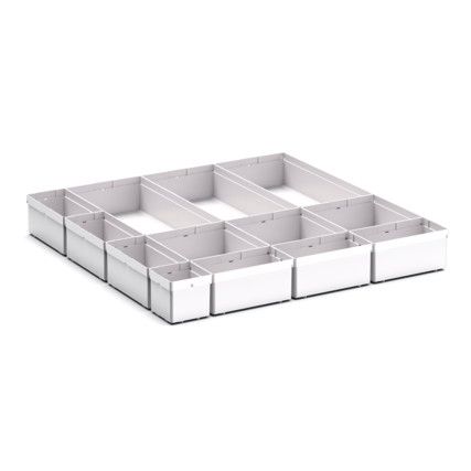 CUBIO PLASTIC BOX DIVIDER KIT 13SET. WxDxH: 650x650x100+ mm GREY