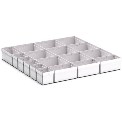 CUBIO PLASTIC BOX DIVIDER KIT 18SET. WxDxH: 650x650x100+ mm GREY