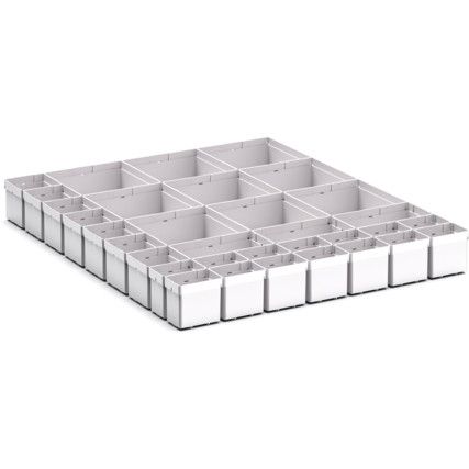 CUBIO PLASTIC BOX DIVIDER KIT 33SET. WxDxH: 650x750x100+ mm GREY