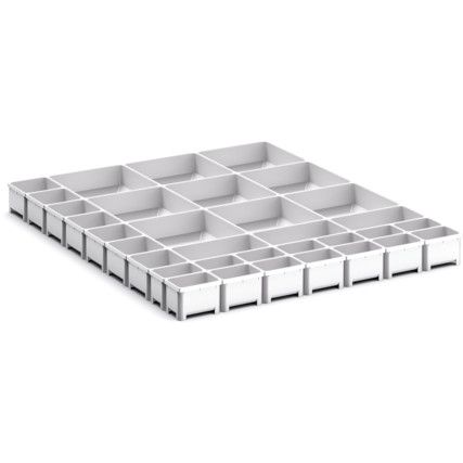 CUBIO PLASTIC BOX DIVIDER KIT 33SET. WxDxH: 650x750x75mm GREY