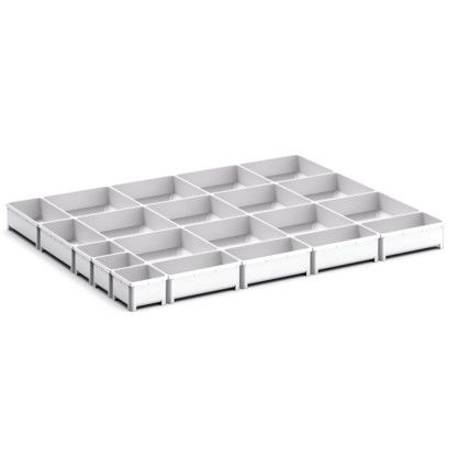 CUBIO PLASTIC BOX DIVIDER KIT 21SET. WxDxH: 800x650x75mm GREY