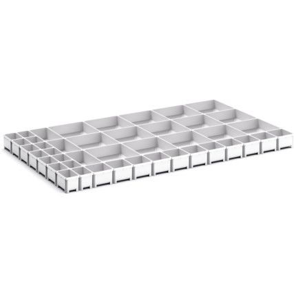 CUBIO PLASTIC BOX DIVIDER KIT 43SET. WxDxH: 1050x650x75mm GREY