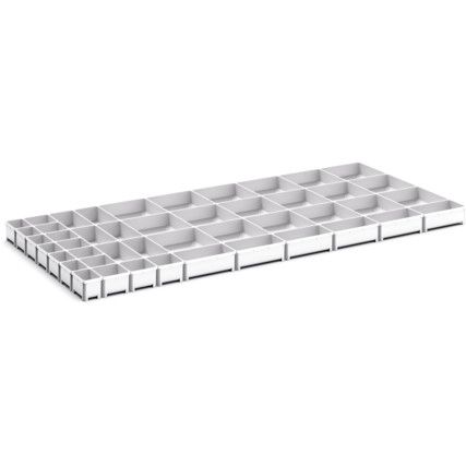 CUBIO PLASTIC BOX DIVIDER KIT 46SET. WxDxH: 1300x650x75mm GREY