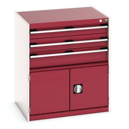 CUBIO DRW/DOOR CABINET 3 DRAWERS HD WxDxH: 800x650x900mm RED