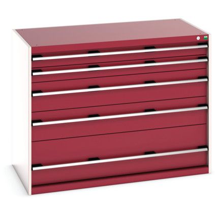 CUBIO CABINET 5 DRAWERS HD WxDxH:1300x750x1000mm RED