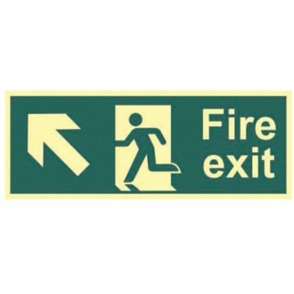 FIRE EXITÃ‚Â (MAN ARROW UP/LEFT)-PHOTOLUM. (400 X 150MM)