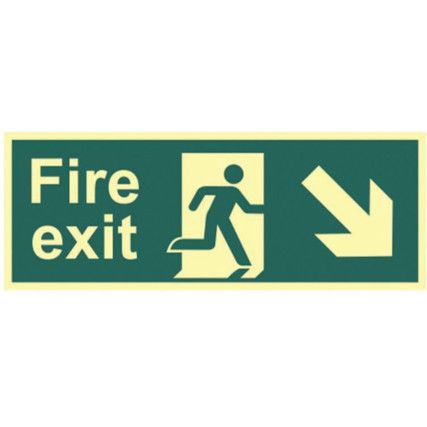 FIRE EXIT ARROW DOWN/RIGHT-PHOTOLUMINESCENT (400 X 150MM)