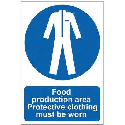 FOOD PROD. AREA PROTECTIVE CLOTHING MUST BE WORN-PVC(200X300MM)