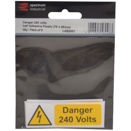 DANGER 240 VOLTS - PK-5 PVC (75 X25MM)