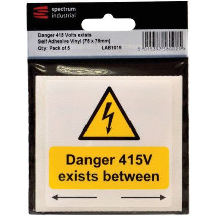 DANGER 415 VOLTS EXISTS BETWEEN -PK-25 SAV (75 X 75MM)