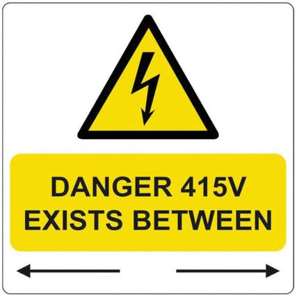 DANGER 415 VOLTS EXISTS BETWEEN -PK-5 SAV (75 X 75MM)