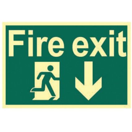 FIRE EXIT RUNNING MAN ARROW DOWN-PHO (300 X 200MM)