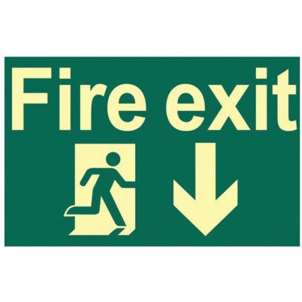 FIRE EXIT RUNNING MAN ARROW DOWN-PHS (300 X 200MM)