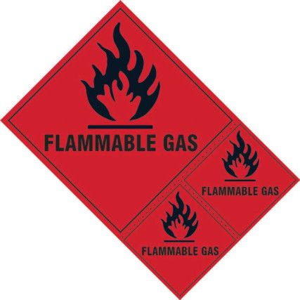 FLAMMABLE GAS LABELS - SAV (200X300MM) (PK-3)