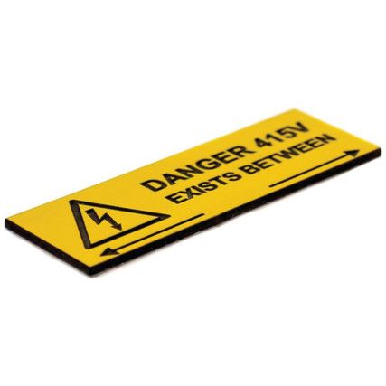 DANGER 415V EXISTS BETWEEN -PACKOF 5 ENGRAVED (75 X 25MM)