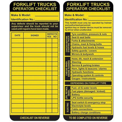 Forklift Identification and Inspection Tags