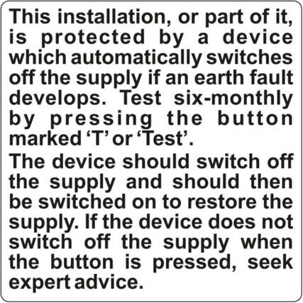 IMPORTANT RCD TEST LABEL - PACKOF25  SAV (75 X 75MM)