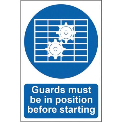 GUARDS MUST BE IN POSITION BEFORE STARTING - PVC (200 X 300MM)