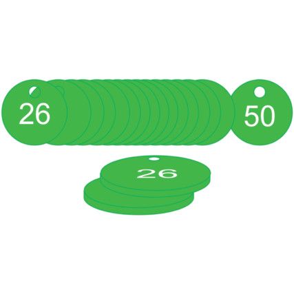 33MM DIA. TRAFFOLITE TAGS -GREEN(26 TO 50)