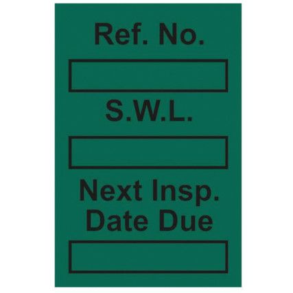 SAFE WORKING LOAD MINI TAG INSERT- GREEN (PK-20)