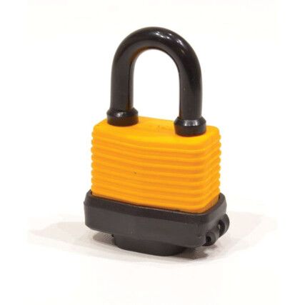 Keyed Padlock, Keyed Alike, Steel, Yellow/Black, 40mm Width, Weatherproof