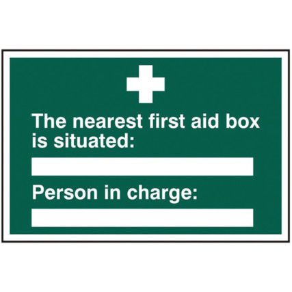 THENEAREST FIRST AID BOX IS SITUATED:PERSON CHARGE:-PVC(300X200MM)