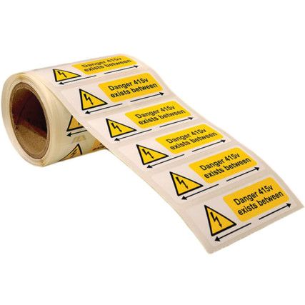 DANGER 415V EXISTS BETWEEN -250ROLL SAV (75 X 25MM)