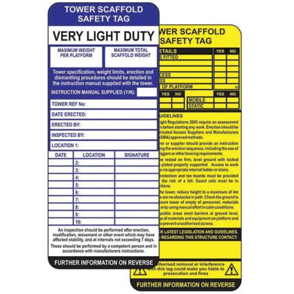 TOWER SCAFFOLD SAFETY TAG INSERTS(PK-50)