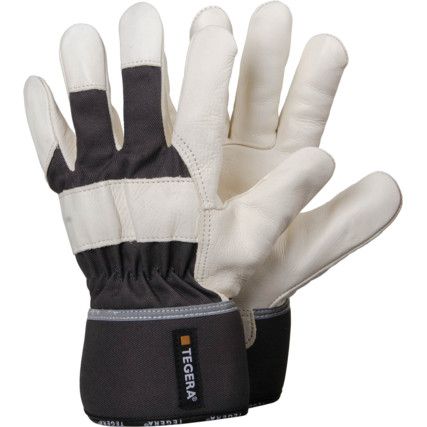 TEGERA 364 COWHIDE & COTTON CAT.II GLOVES BLACK/WHITE SZ-8 (PR)