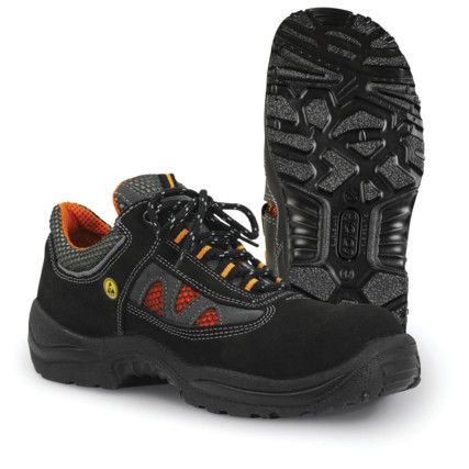 Jalas M-Sport Light Unisex Metal Safety Shoes, Size 6.5, Black/Orange, Leather/Textile Upper, Aluminium Toe Cap, S2, EN ISO 20345:2011