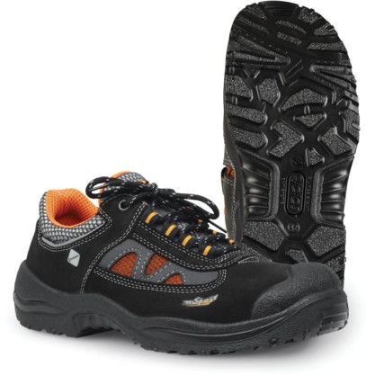 Jalas M-Sport Light Unisex Metal Safety Shoes, Size 6.5, Black/Orange, Leather/Textile Upper, Aluminium Toe Cap, S2, EN ISO 20345:2011