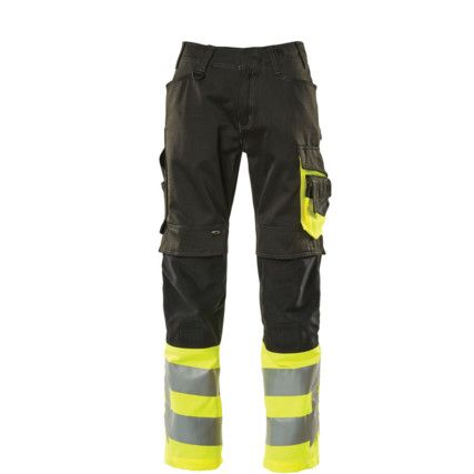 LEEDS TROUSERS WITH KNEEPAD POCKETS BLACK/HI-VIS YELLOW (L30W32.5)