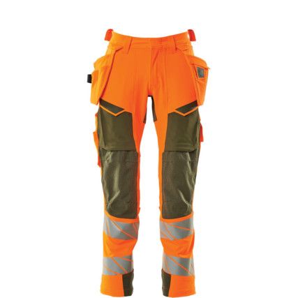 ACCELERATE SAFE TROUSERS WITH HOLSTER POCKETS HI-VIS ORANGE/MOSS GREEN (L30W30.5)