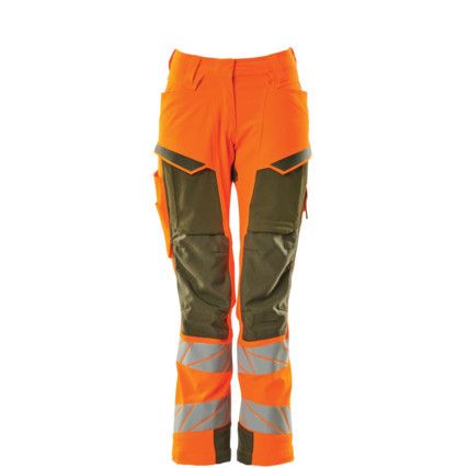 ACCELERATE SAFE TROUSERS WITH KNEEPAD POCKETS HI-VIS ORANGE/MOSS GREEN (L30W29)